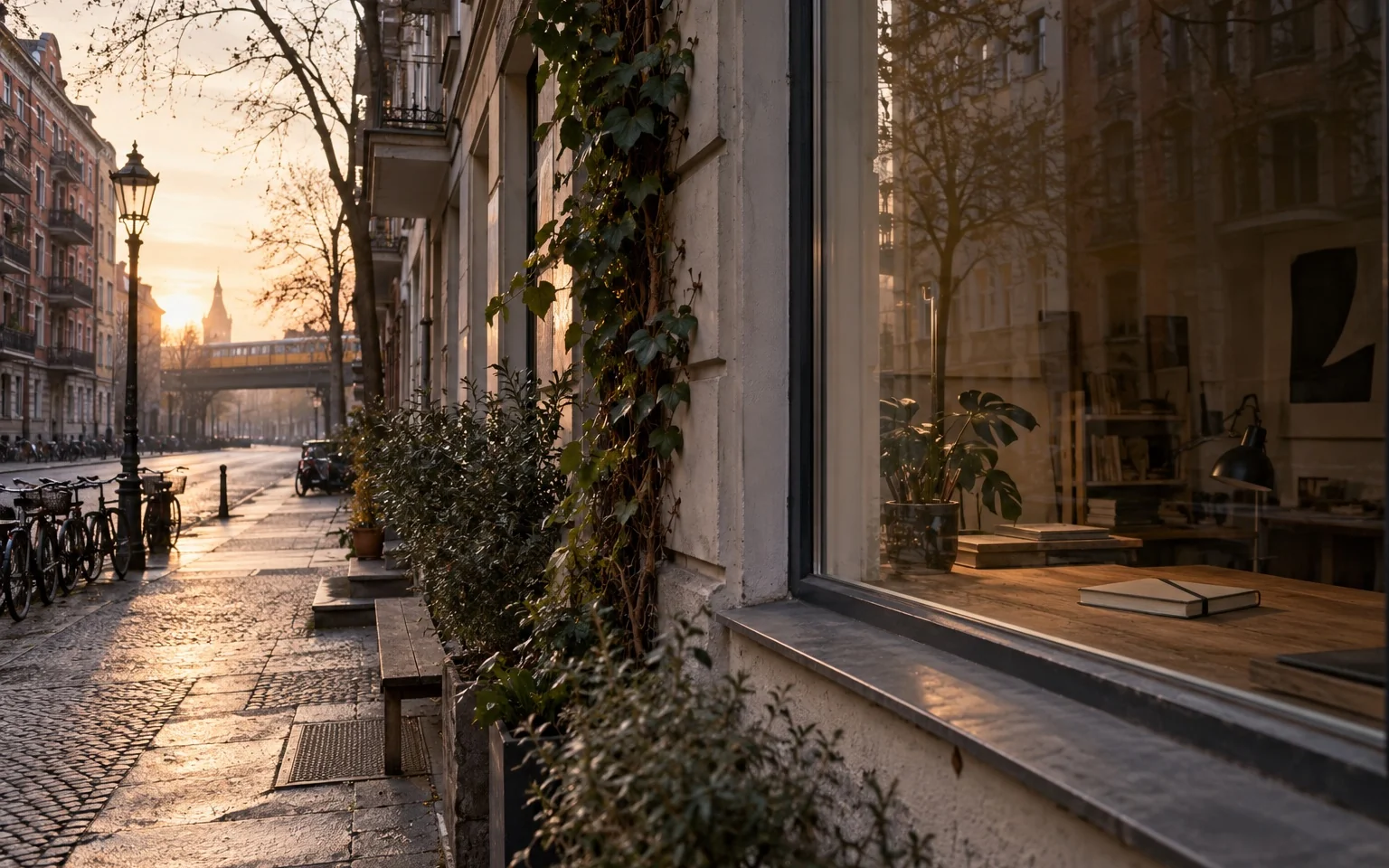Ein Berliner Atelierfenster im ersten Morgenlicht