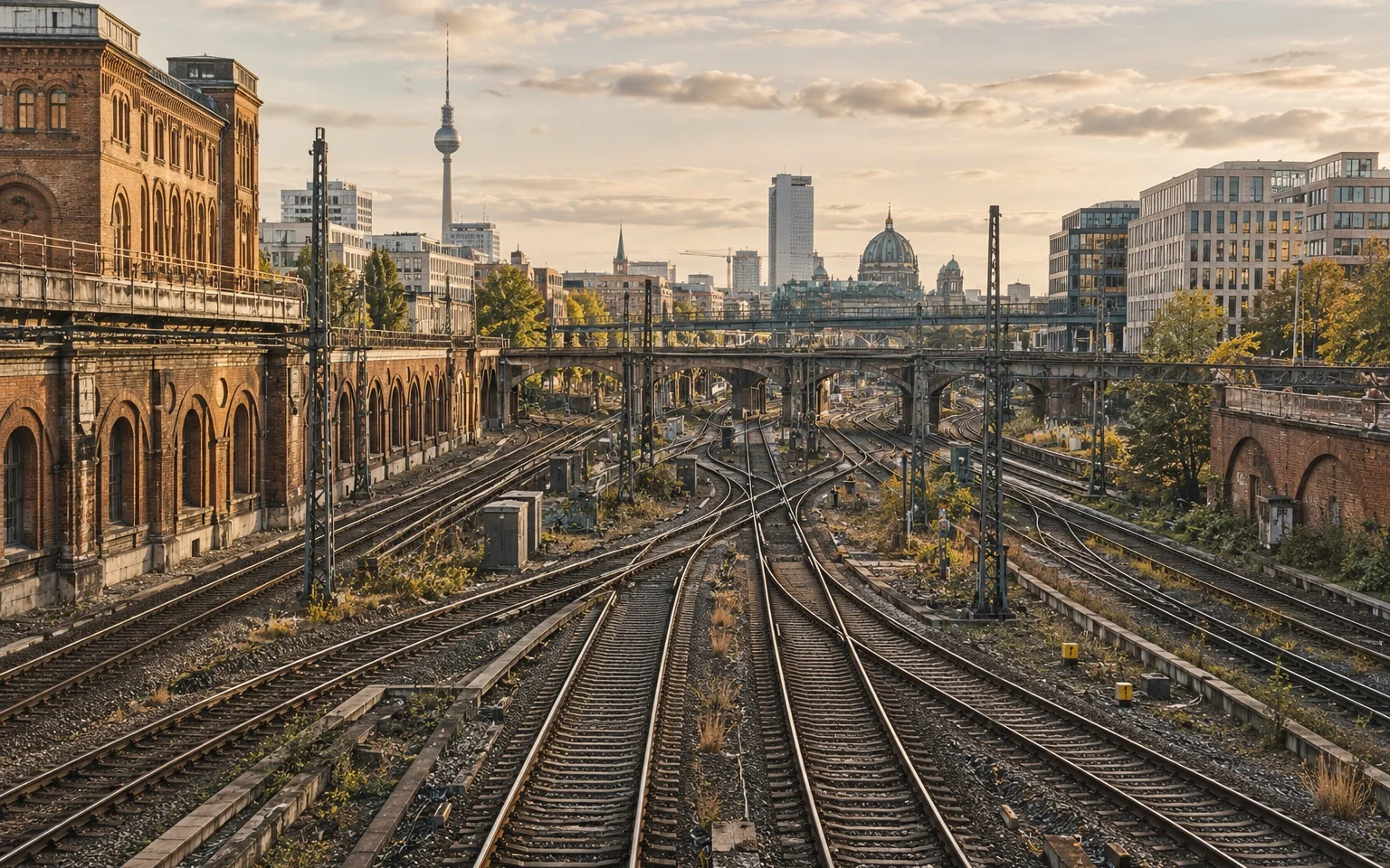 Zusammenlaufende Bahngleise bilden ein verbundenes städtisches Netz